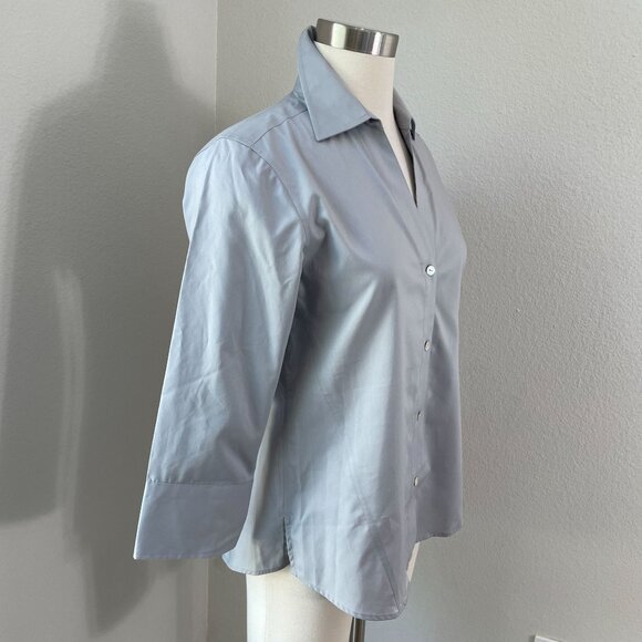 NEW Foxcroft Womens Small Silver Easy Care Solid Poplin No Iron Button Up Blouse - Picture 2 of 10